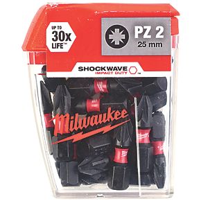 Milwaukee Shockwave Impact Screwdriver Bits PZ2 x 25mm 25 Pack (401FG)