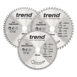 Trend CSB/250/3PK Wood/Plastic TCT Circular Saw Blades 250mm x 30mm 48/60/84T 3 Pack