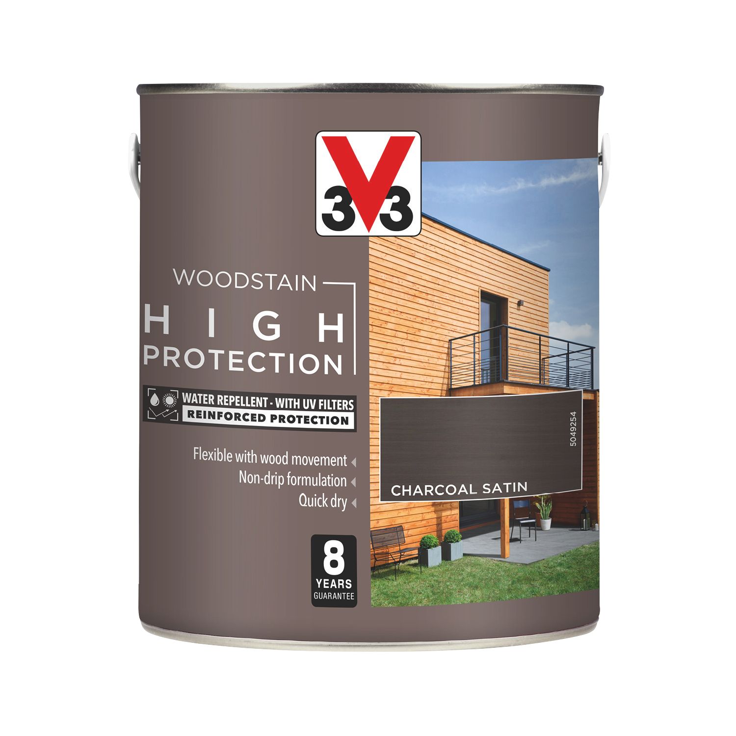 V33 2.5Ltr Charcoal Satin Water-Based Exterior Wood Stain (401JY)