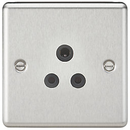 Knightsbridge  5A 1-Gang Unswitched Socket Brushed Chrome with Black Inserts
