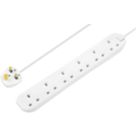 Masterplug 13A 6-Gang Unswitched  Extension Lead White 3m