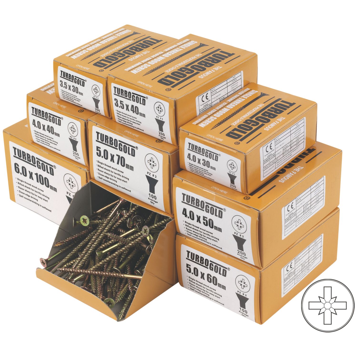 TurboGold PZ Double-Countersunk Woodscrews Trade Pack 1400 Pcs (40237)