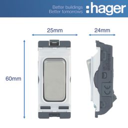 Hager Sollysta WMGS12BSW 20A Grid SP Control Switch Brushed Steel  with White Inserts