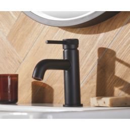 Highlife Bathrooms Dundas Matt Black 165mm Standard Lever Mono Basin Mixer Tap  With Clicker Waste