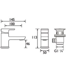Bristan Cobalt Chrome 113mm Cloakroom Lever Mono Basin Mixer Tap  With Clicker Waste