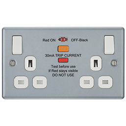 British General  13A 2-Gang SP Switched Metal Clad Passive Type A RCD Socket with White Inserts