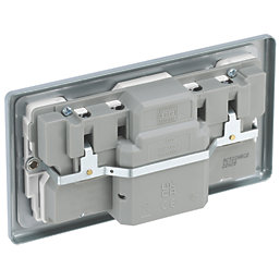 British General  13A 2-Gang SP Switched Metal Clad Passive Type A RCD Socket with White Inserts