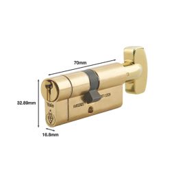 Yale Fire Rated 1 Star 6-Pin Thumbturn Euro Cylinder 35-35 (70mm) Polished Brass