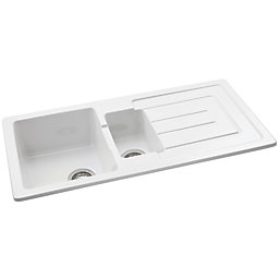 Abode Acton 1.5 Bowl Fireclay Ceramic Kitchen Sink With Reversible Drainer 500mm x 177mm