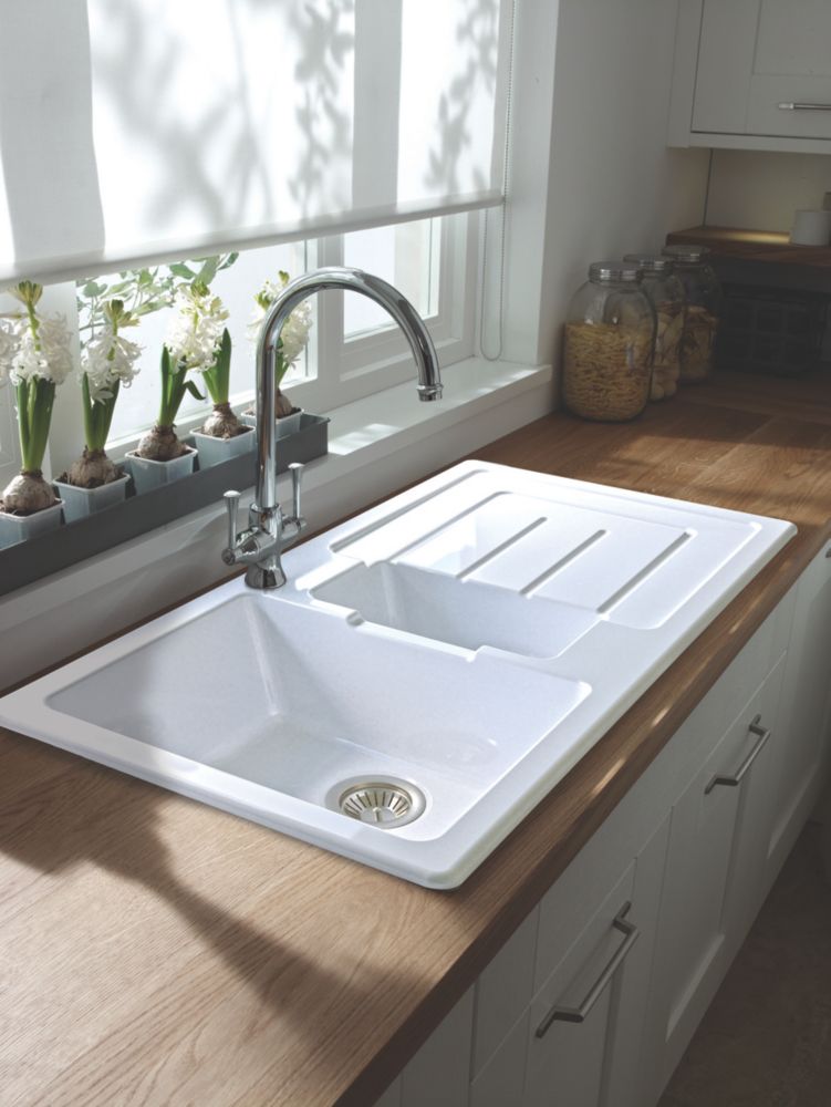 Abode Acton 1.5 Bowl Fireclay Ceramic Kitchen Sink With Reversible Drainer 1000mm x 500mm