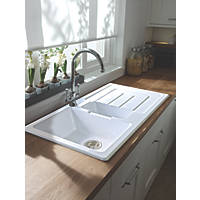 Abode Acton 1.5 Bowl Fireclay Ceramic Kitchen Sink With Reversible Drainer 500 x 177mm