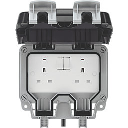 British General Storm IP66 13A 2-Gang DP Weatherproof Outdoor Switched Active RCD Socket