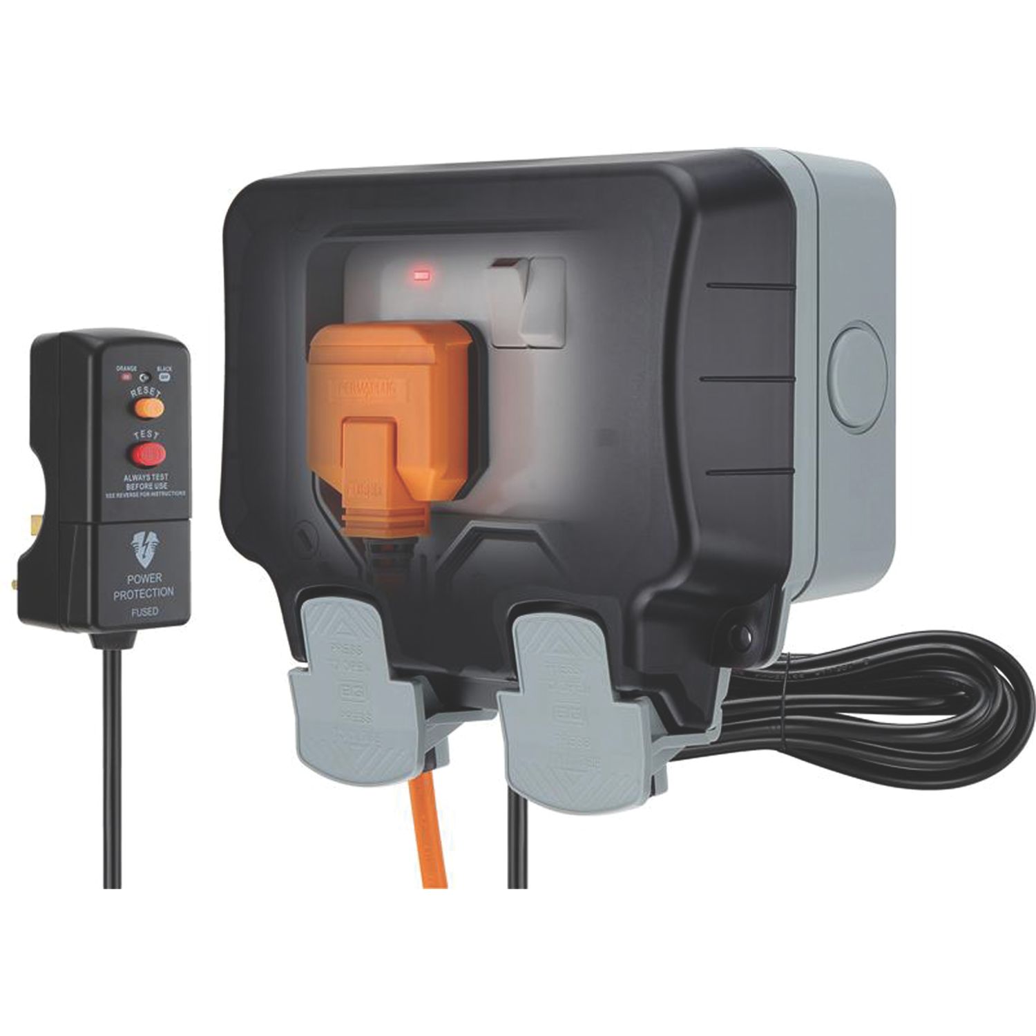 British General Storm IP66 13A 2-Gang DP Weatherproof Outdoor Switched Active Power Kit (403XG)