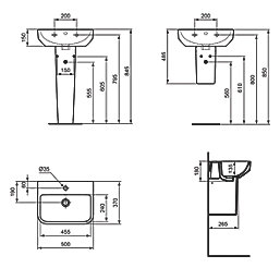 Ideal Standard i.life S Washbasin & Pedestal 1 Tap Hole 500mm