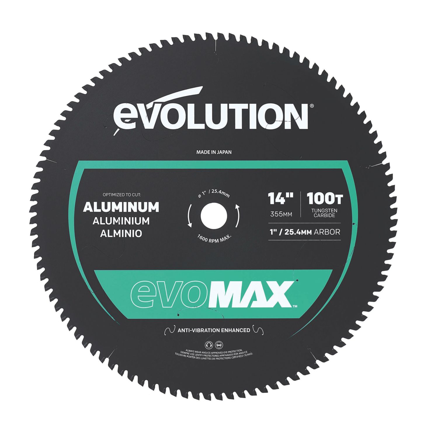 Evolution EVOMAX14AL Aluminium Circular Saw Blade 355mm x 25.4mm 100T (405AK)