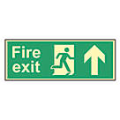 Photoluminescent "Fire Exit Man Up Arrow" Sign 150mm x 450mm