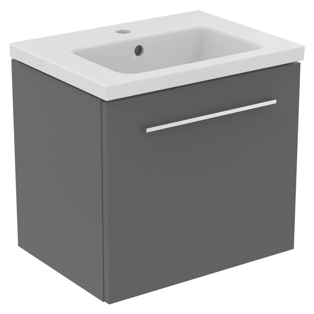 Ideal Standard i.life S Wall Hung Vanity Unit with Chrome Handle & Basin Matt Grey 500mm x 375mm x 440mm