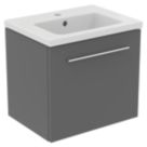 Ideal Standard i.life S Wall Hung Vanity Unit with Chrome Handle & Basin Matt Quartz Grey 500mm x 375mm x 440mm