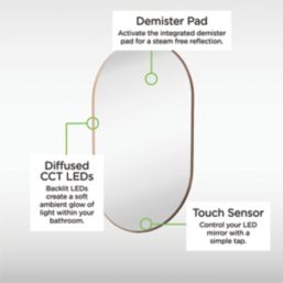 Sensio Nebula Oval Illuminated Bathroom Mirror Brass With 2016lm LED Light 800mm x 500mm