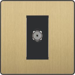 British General Evolve 1-Gang Coaxial TV / FM Socket Satin Brass with Black Inserts