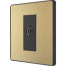 British General Evolve 1-Gang Coaxial TV / FM Socket Satin Brass with Black Inserts