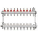 JG Underfloor 9 Port LowFit Heating Manifold Brushed Steel