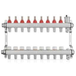 JG Underfloor 9 Port LowFit Heating Manifold Brushed Steel