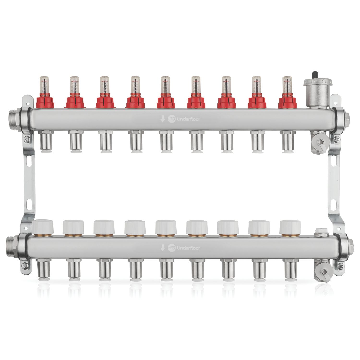 JG Underfloor 9 Port LowFit Heating Manifold Brushed Steel (405TY)