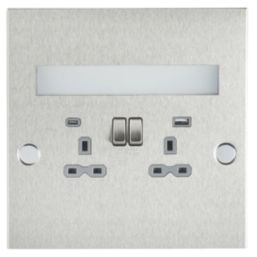 Knightsbridge  13A 2-Gang SP Switched Socket + 4.0A 20W 2-Outlet Type A & C USB Charger Brushed Chrome with Grey Inserts