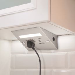 Knightsbridge  13A 2-Gang SP Switched Socket + 4.0A 20W 2-Outlet Type A & C USB Charger Brushed Chrome with Grey Inserts