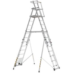 Boss 3.38m Aluminium 2 x 9 Step Telescopic Platform Ladder With Handrail