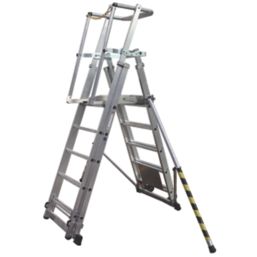 Boss 3.38m Aluminium 2 x 9 Step Telescopic Platform Ladder With Handrail