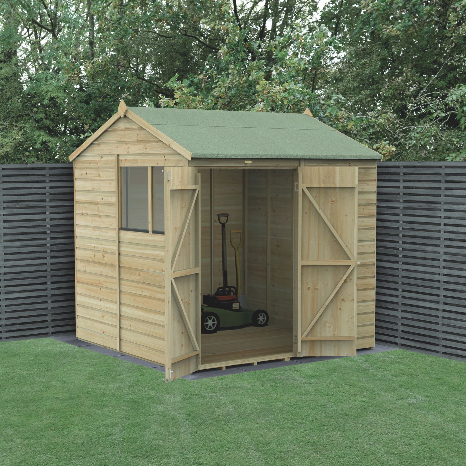 Forest Beckwood 7' x 7' (Nominal) Reverse Apex Shiplap Timber Shed with Base & Assembly (406PW)