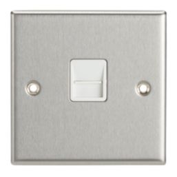 Contactum iConic 1-Gang Slave Telephone Socket Brushed Steel with White Inserts