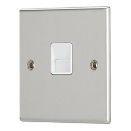 Contactum iConic 1-Gang Slave Telephone Socket Brushed Steel with White Inserts