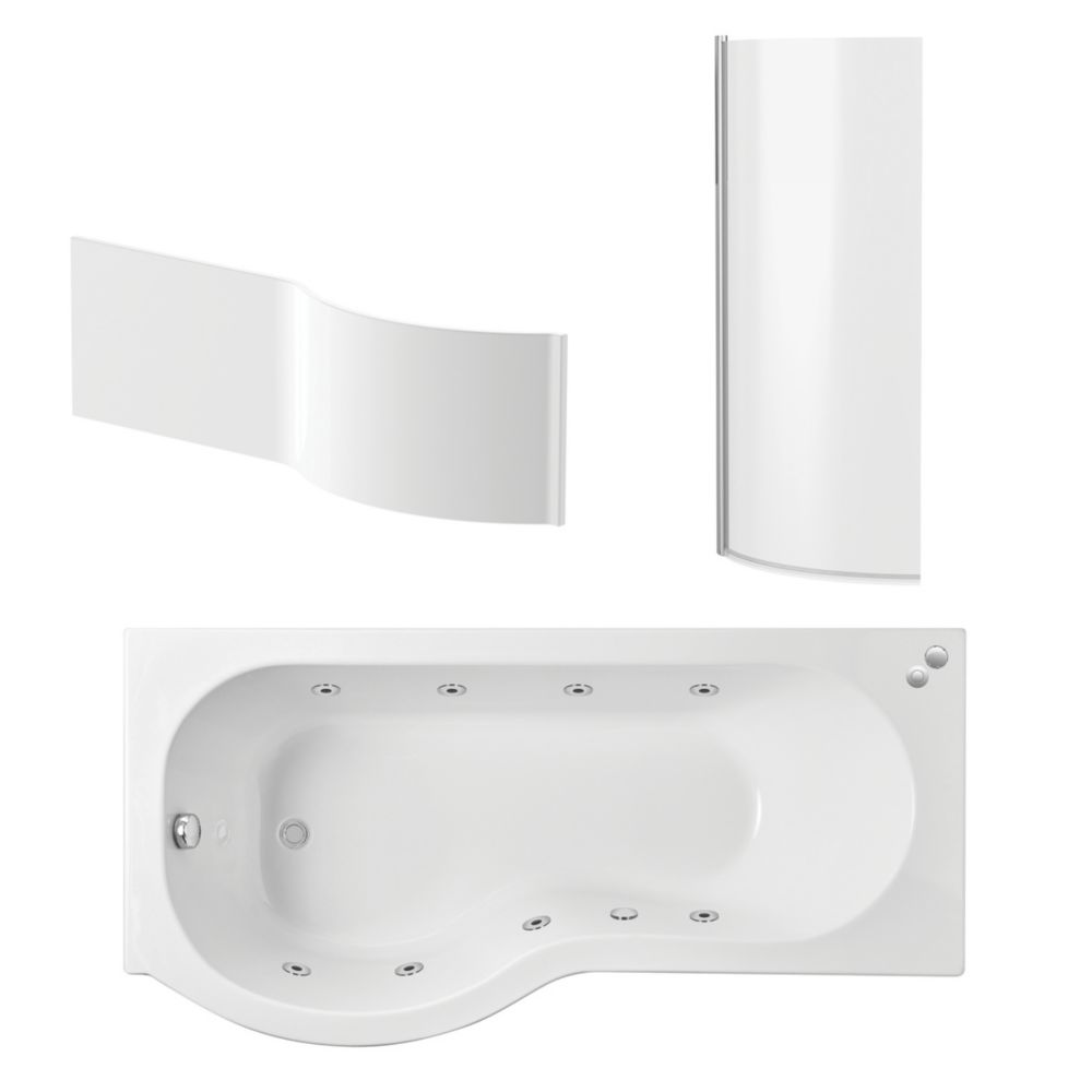 ETAL 8Jet Whirlpool Bath Acrylic No Tap Holes 1695mm Screwfix