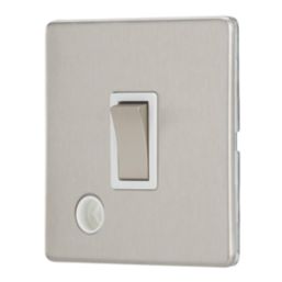 Contactum Lyric 20A 1-Gang DP Control Switch & Flex Outlet Brushed Steel  with White Inserts
