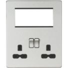 Knightsbridge  13A 2-Gang DP Combination Plate Brushed Chrome with Black Inserts