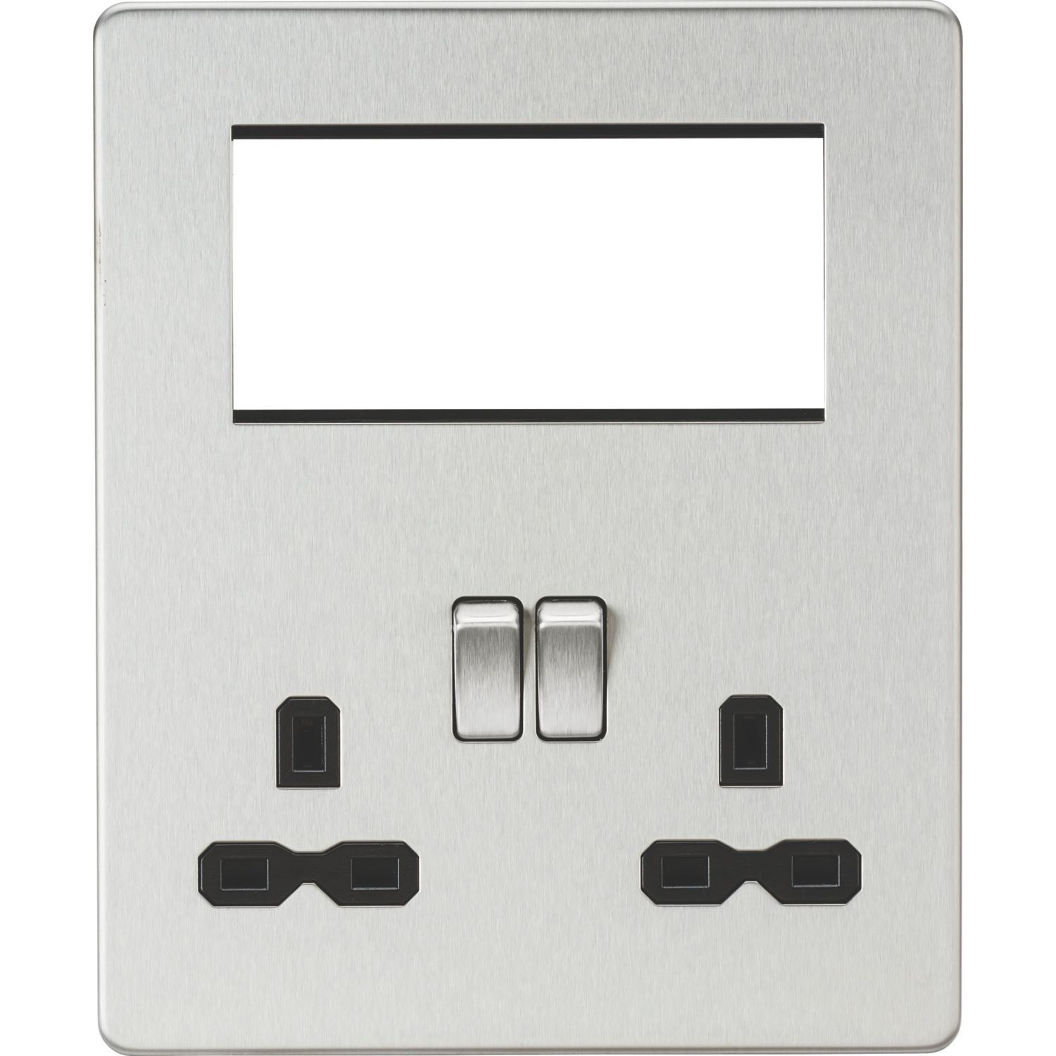 Knightsbridge 13A 2-Gang DP Combination Plate Brushed Chrome with Black Inserts (406VF)