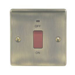 British General Nexus Metal 45A 1-Gang DP Cooker Switch Antique Brass with LED