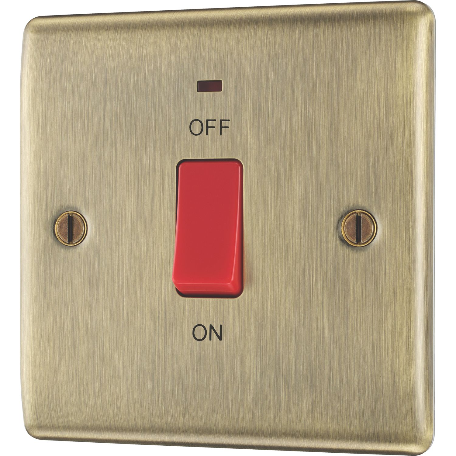 British General Nexus Metal 45A 1-Gang DP Cooker Switch Antique Brass with LED (40754)