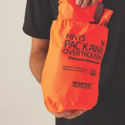 Regatta Pro Hi Vis Packaway Trousers Elasticated Waist Orange 2X Large 44" W 32" L