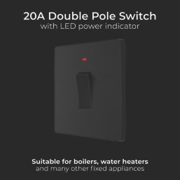 British General Evolve 20A 1-Gang DP Control Switch Matt Black with LED with Black Inserts