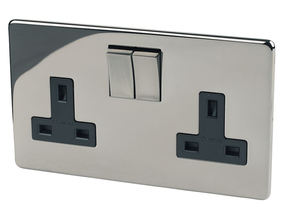 Crabtree Platinum 13A 2-Gang DP Switched Plug Socket Black Nickel  with Black Inserts
