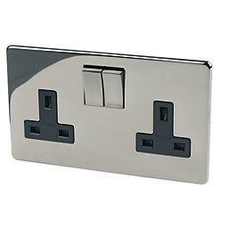 Crabtree Platinum 13A 2-Gang DP Switched Plug Socket Black Nickel  with Black Inserts