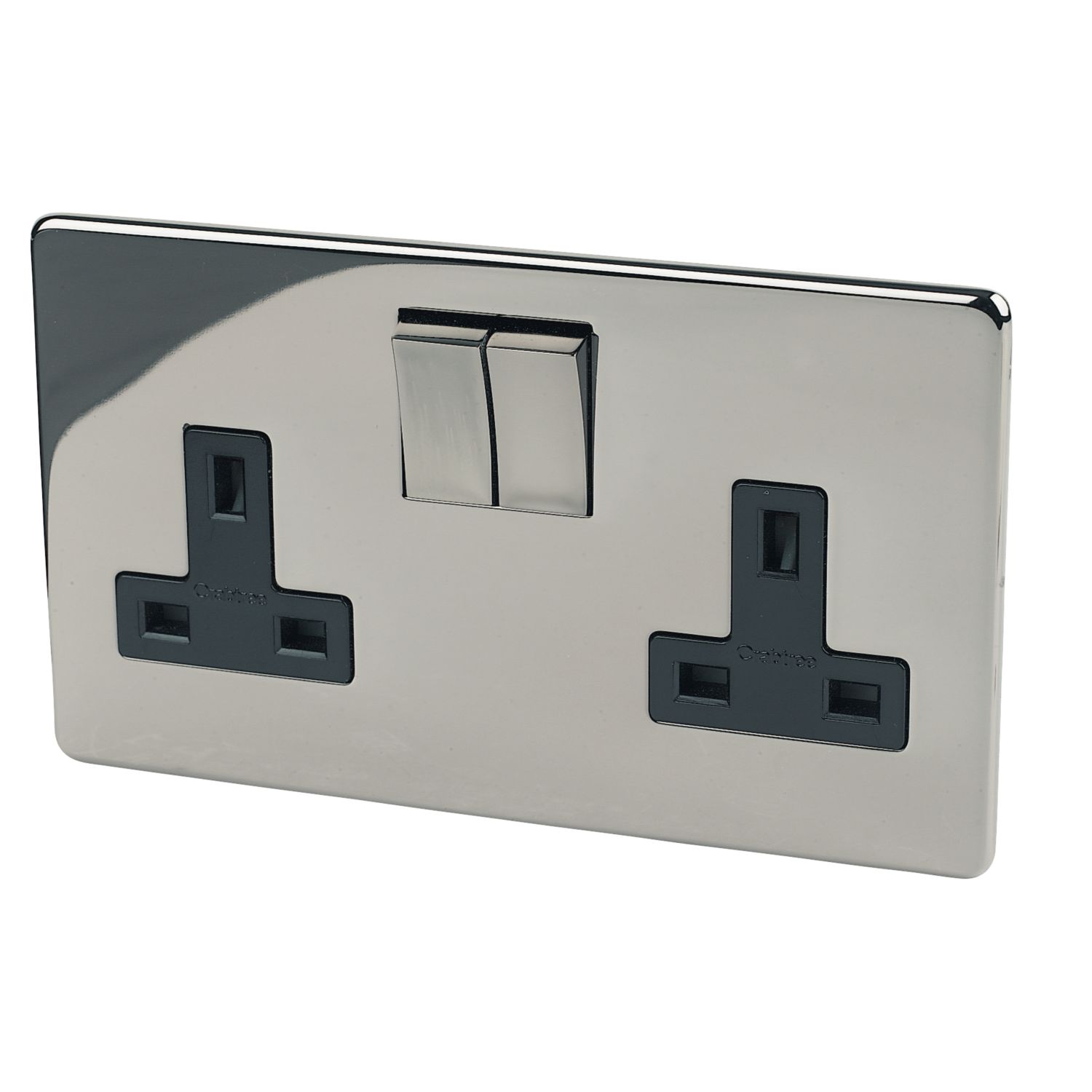 Crabtree Platinum 13A 2-Gang DP Switched Plug Socket Black Nickel with Black Inserts (40825)