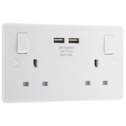 LAP  13A 2-Gang SP Switched Socket + 3.1A 15.5W 2-Outlet Type A USB Charger White