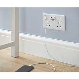 LAP  13A 2-Gang SP Switched Socket + 3.1A 15.5W 2-Outlet Type A USB Charger White