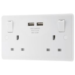 LAP  13A 2-Gang SP Switched Socket + 3.1A 15.5W 2-Outlet Type A USB Charger White