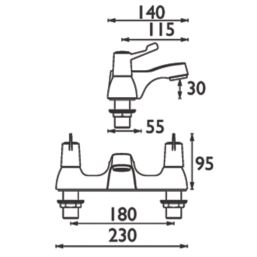 Bristan Lever Chrome 95mm Deck Mounted Lever 2 Tap Holes Bath Mixer Tap